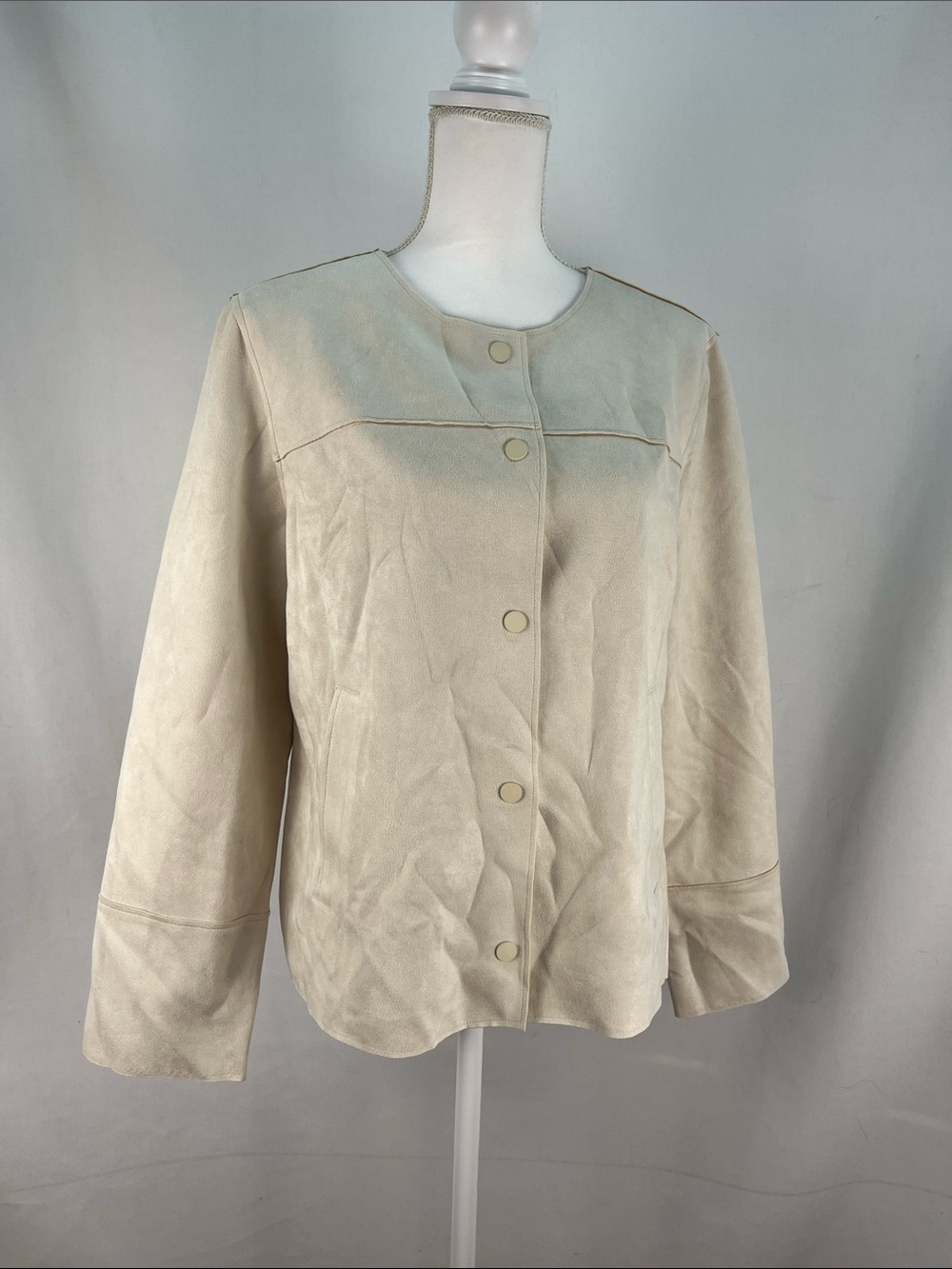 Chico’s Scuba Suede Snap Front Jacket - Vanilla Cream - Size 3 (16/18) NWT